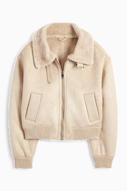Faux Shearling Jacke - Velourslederimitat