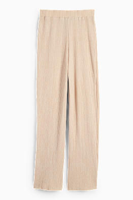 Pantalon en jersey - mid waist - jambe large - finition côtelée