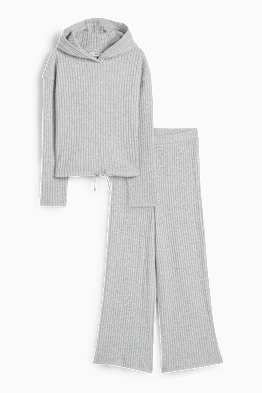 Set - hooded jumper and knitted leggings - ribbed