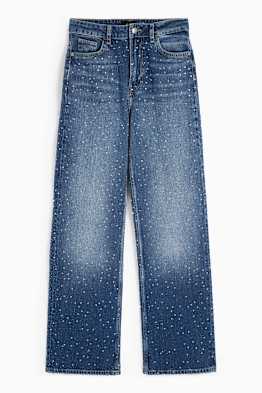 Straight jeans amb pedres d’estràs - high waist