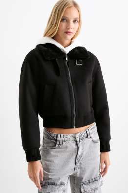 Faux Shearling Jacke - Velourslederimitat