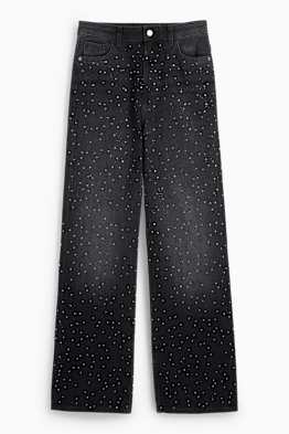 Loose fit jeans con strass - vita alta