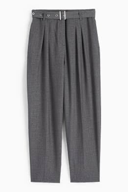 Pantaloni de stofă cu curea - talie înaltă - tapered fit