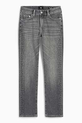 Slim jeans cu ștrasuri - talie medie