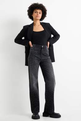 Loose fit jeans con strass - vita alta