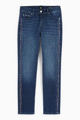 Slim jeans cu ștrasuri - talie medie