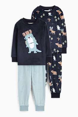 Pack de 2 - animales del bosque - pijamas de invierno - 4 prendas