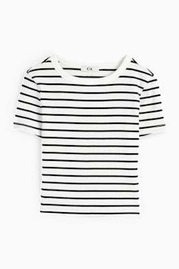 Krótki T-shirt - prążkowany materiał - w paski