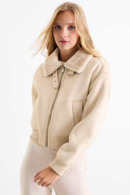 Faux Shearling Jacke - Velourslederimitat