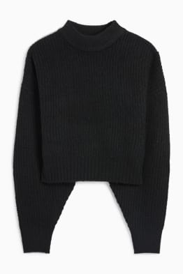 Krótki sweter ze stójką - w prążki