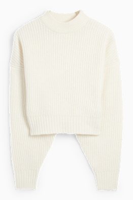 Krótki sweter ze stójką - w prążki