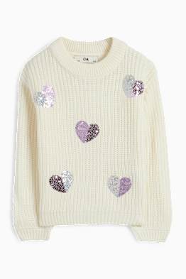 Cuore - maglione - a coste - effetto brillante