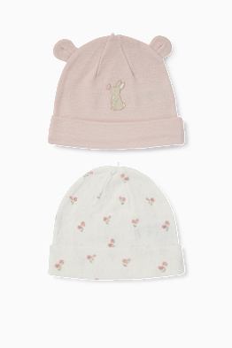 Lot de 2 - petit lapin et petites fleurs - bonnets pour bébé