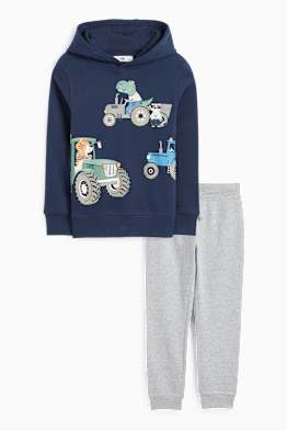 Dinosaure et tracteurs - ensemble - sweat à capuche et pantalon de jogging - deux pièces