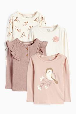 Confezione da 4 - fiorellini e uccellini - maglia a maniche lunghe per neonate