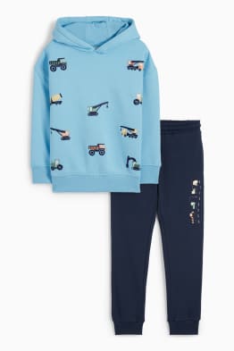 Veicoli da cantiere - set - felpa con cappuccio e pantaloni sportivi - 2 pezzi