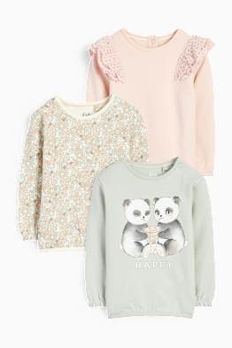 Multipack 3er - Blümchen und Panda - Baby-Sweatshirt
