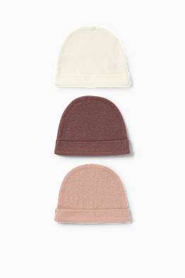 Lot de 3 - beanie pour bébé - finition côtelée