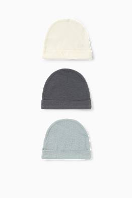 Lot de 3 - beanie pour bébé - finition côtelée