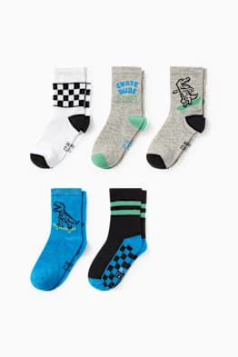 Lot de 5 paires - skateur et dinosaure - chaussettes à motif