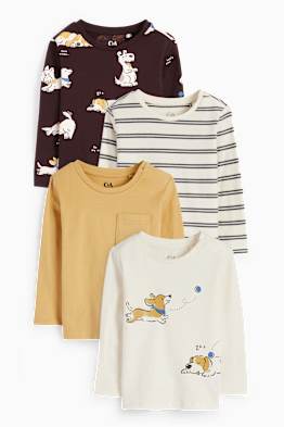 Multipack 4er - Hündchen - Baby-Langarmshirt