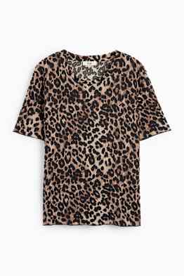Samarreta de màniga curta - estampat de lleopard - texturada