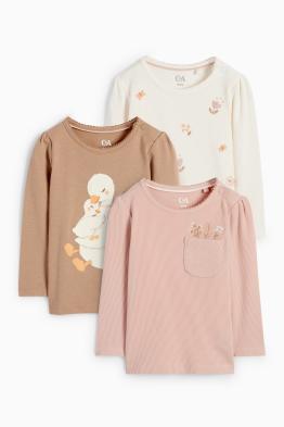 Multipack 3er - Blümchen und Gans - Baby-Langarmshirt