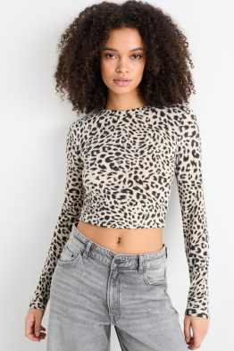 Camiseta crop de manga larga - leopardo