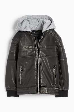 Biker jacket with hood - faux leather