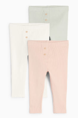 Lot de 3 - leggings pour bébé - finition côtelée