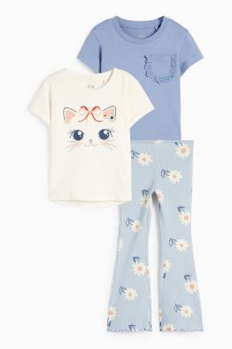 Poes en bloemen - set - 2 T-shirts en flared legging