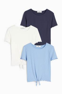 Set van 3 - T-shirt met knoop in de stof - geribd