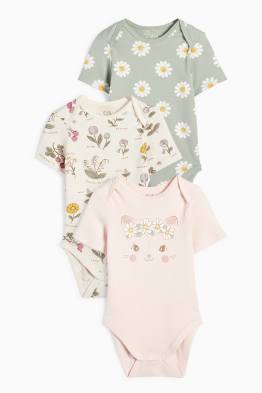 Multipack 3er - Blümchen und Kätzchen - Baby-Body