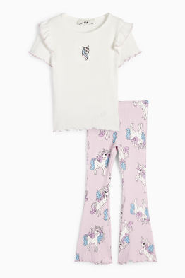 Einhorn - Set - Kurzarmshirt und Flared Leggings - gerippt