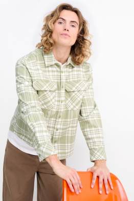 Koszula flanelowa - relaxed fit - kołnierzyk kent - w kratę