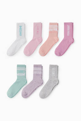 Multipack 7er - Schriftzug - Tennissocken mit Motiv