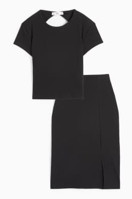 Set - T-shirt en rok - geribd - 2-delig