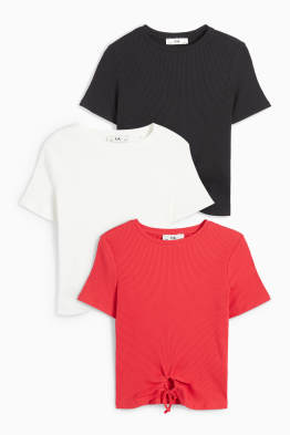 Set van 3 - T-shirt met knoop in de stof - geribd