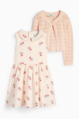 Bloemen en kersen - set - vest en jurk - 2-delig