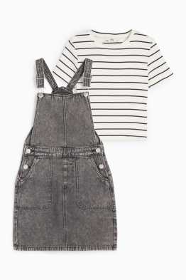 Set - T-shirt en denim overgooier - 2 delig