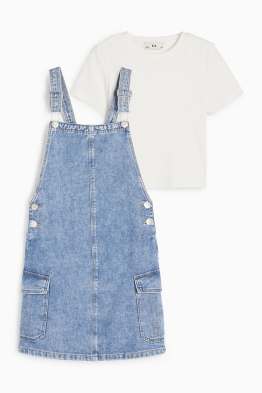 Set - T-shirt en denim overgooier - 2 delig