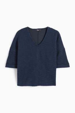Bouclé T-shirt met V-hals
