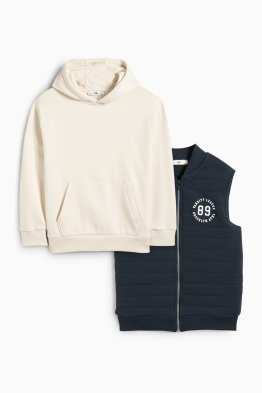 Set - felpa con cappuccio e gilet di felpa - 2 pezzi