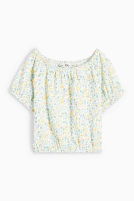Camiseta de manga corta - de canalé - de flores