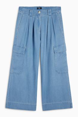 Pantaloni cargo - vita media - gamba ampia - effetto jeans