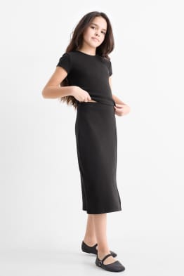 Set - T-shirt en rok - geribd - 2-delig