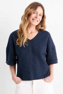 Bouclé T-shirt met V-hals