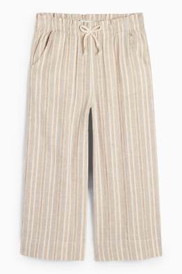 Pantalón de tela - mezcla de lino - de rayas