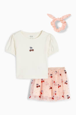 Kers - set - T-shirt, rok en scrunchie - 3-delig