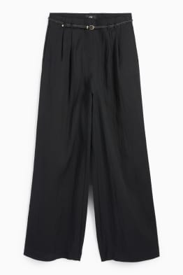 Stoffhose mit Gürtel - High Waist - Wide Leg